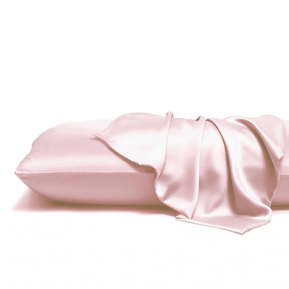 Pink satin pillowcase on a white background