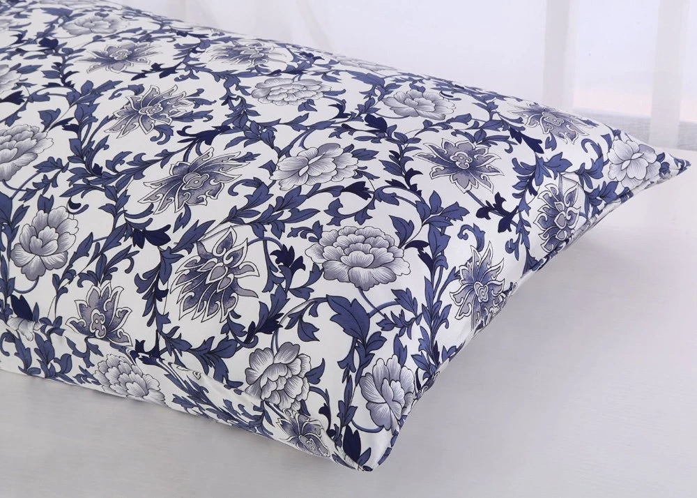 Floral patterned pillowcase on a white background