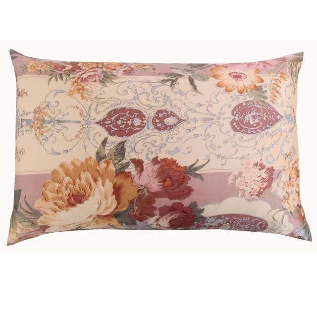Floral patterned pillow on a white background