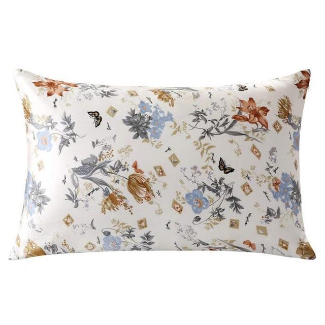 Floral patterned pillow on a white background