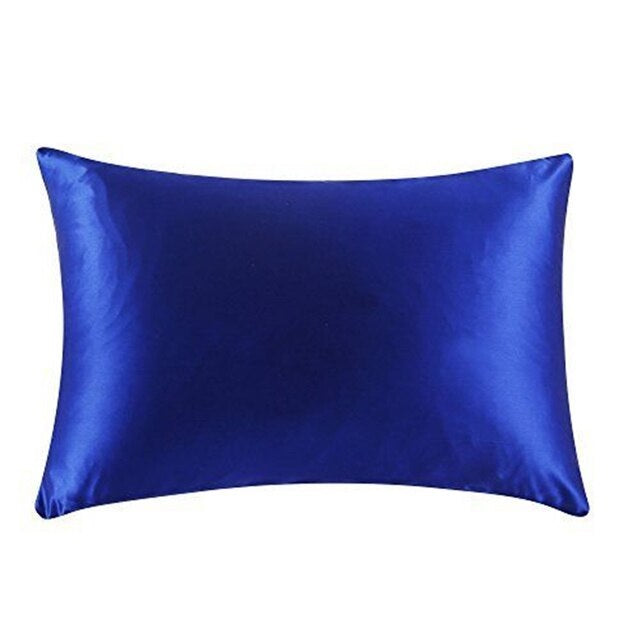 Blue satin pillowcase on a white background