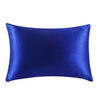 Blue satin pillowcase on a white background