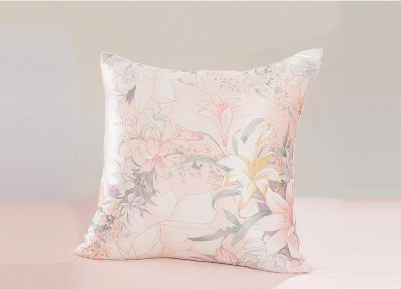 Floral patterned pillow on a light background