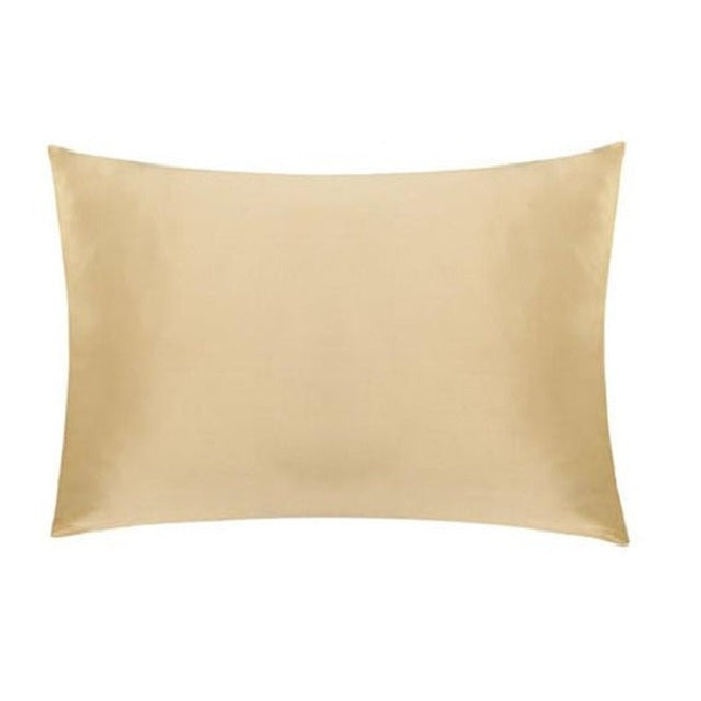 Beige satin pillowcase on a white background