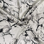 Floral pattern with black branches on a white background