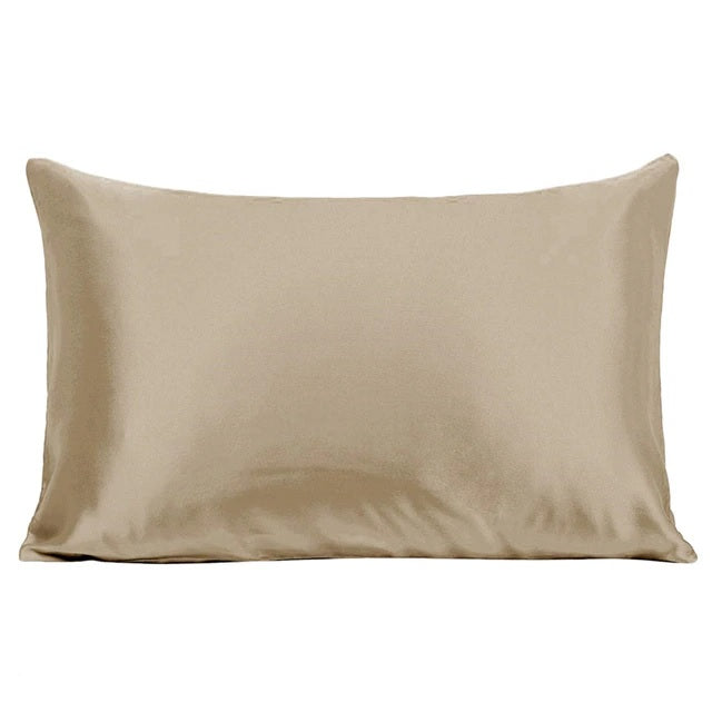 Beige satin pillowcase on a white background